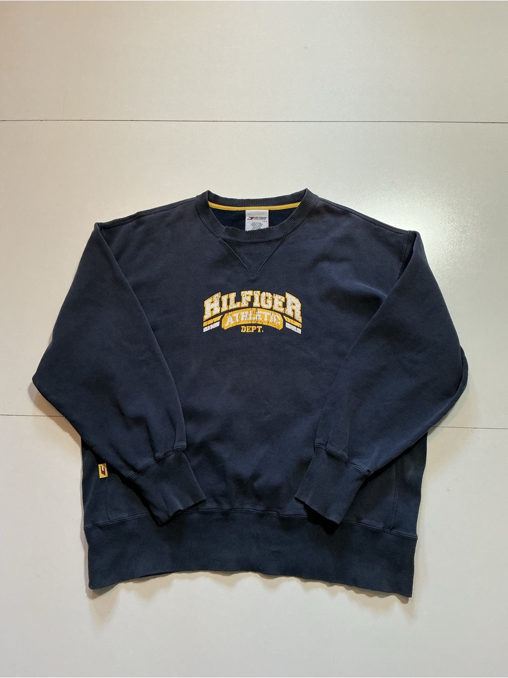Vintage Tommy Hilfiger Athletics Navy Spellout Reverse Weave Crewneck Sweatshirt